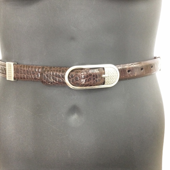 Brighton Silver and Brown Croc Leather Belt Womens Size 32 ML - Picture 1 of 7